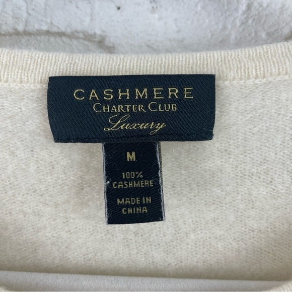 Charter Club Luxury 100% Cashmere Sweater Cream Ruffle Quiet Luxury Soft Girl M - Picture 10 of 13